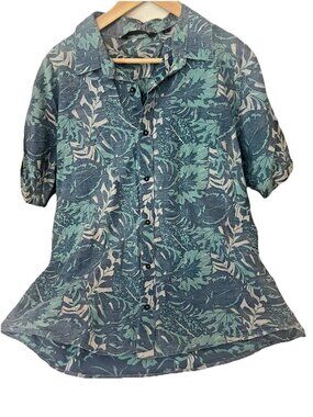 Travis Mathew Reverse Print Blue Floral Short Sleeve Hawaiian Shirt XL.   Bb